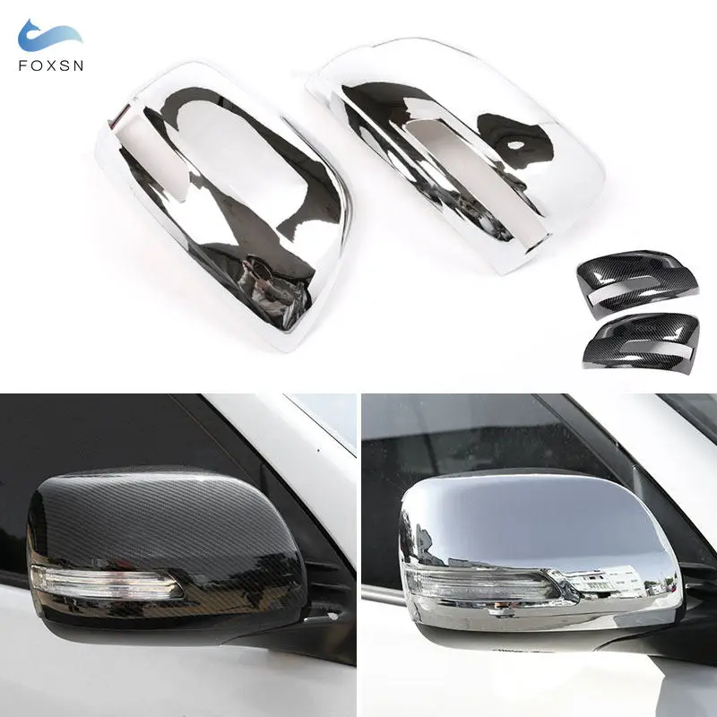 Car Side Rearview Mirror Cap Cover Trim Carbon Texture/ABS Chrome For Toyota Land Cruiser Prado FJ150 150 2010 2011 2012 - 2019