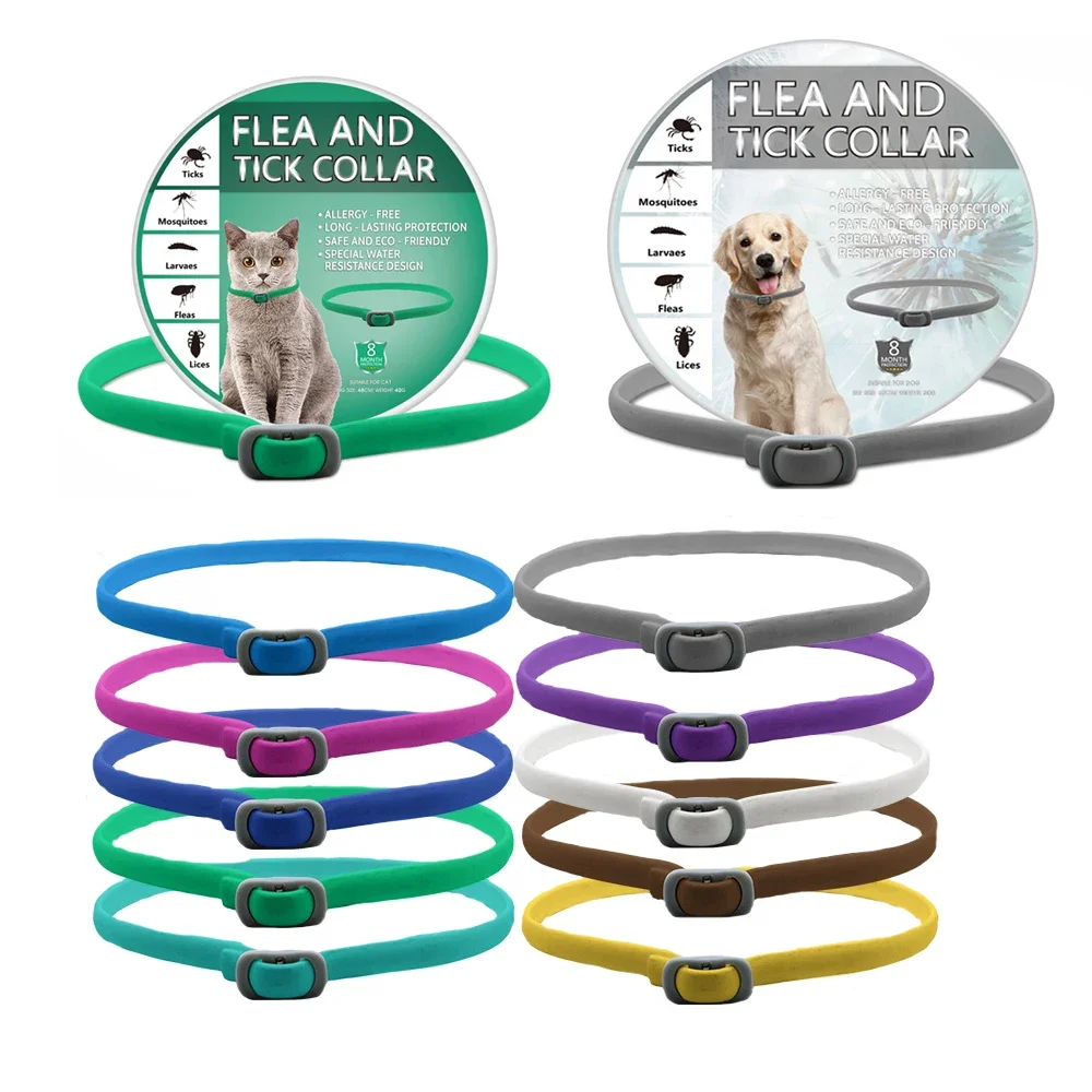 Waterproof Cats Dogs Flea and Tick Collar Protects from Biting Insects Adjustable Fits Both Dog Cat Collars Built-in Plant