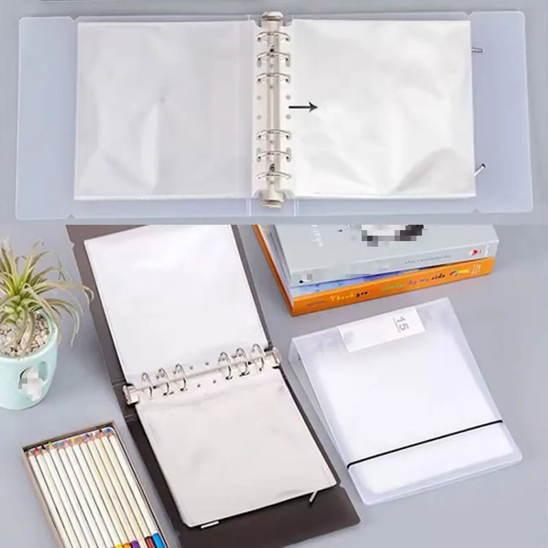 1 Piece Square File Folder Transparent Plastic Clip Binder Inner Page Bag 20 Sheets Capacity Paper Collecting Document Organizer