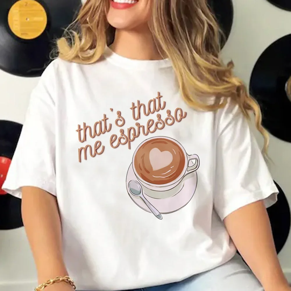 New Funny CHARACTER & Coffee Graphic Women T-shirts Harajuku Aesthetic Clothes Streetwear Casual Tops Round Neck Short Sleeve