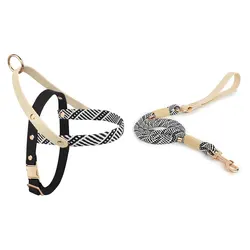 Dog walking Simple Style Harness Pet Supplies Fashionable Black & White Striped Chest Harnesses And Leashes Set For Running Dog