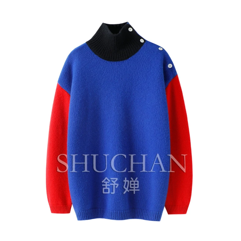 Turtleneck Patchwork Thickened 100% Pure Cashmere Pullover Women's Pure Cashmere Sweater  Womens Knitwear Pullover