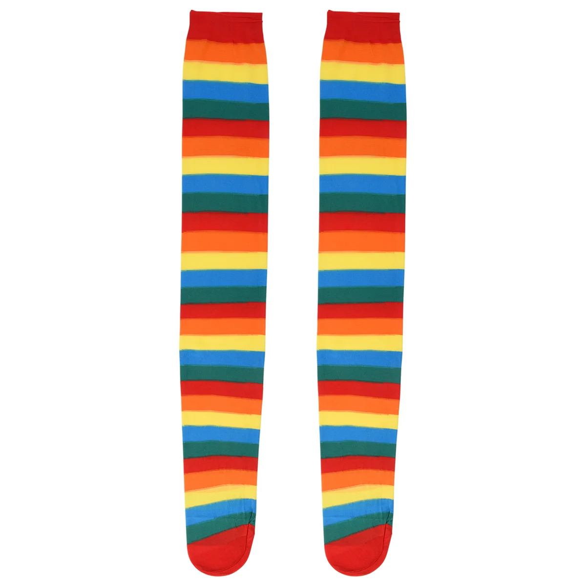 Bunte Regenbogen-gestreifte Socken über dem Knie, Clown-gestreiftes Kostüm, hohe Strümpfe für Halloween-Cosplay-Partys