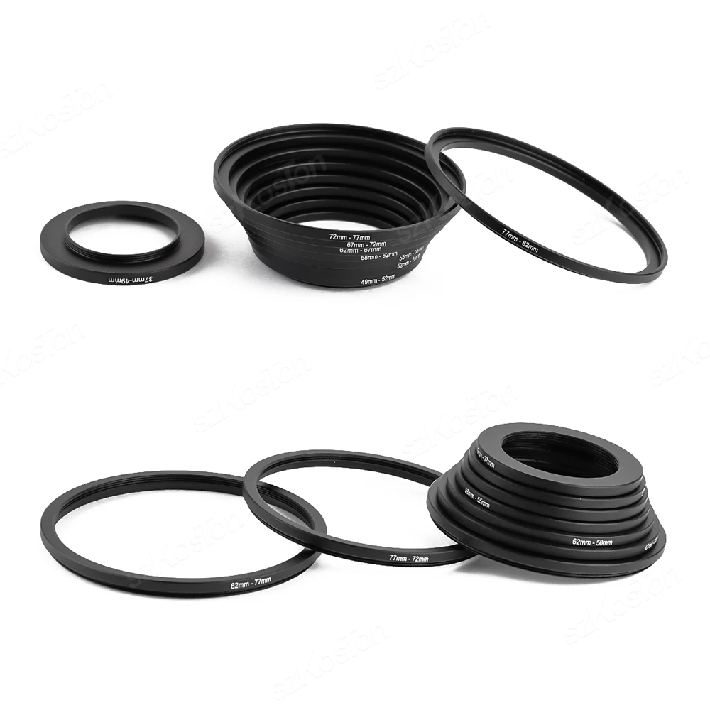 18pcs Camera Lens Filter Step Up & Down Ring Adapter Metal Filter Adapter Ring For All Camera DSLR 37-82 82-37mm Mount Set Kit