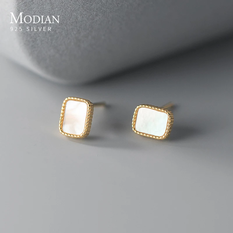 

Modian 925 Sterling Silver Shell Pearl Earrings For Women Fine Jewelry Women Wedding Gift Rectangle Ear Studs Party Beach