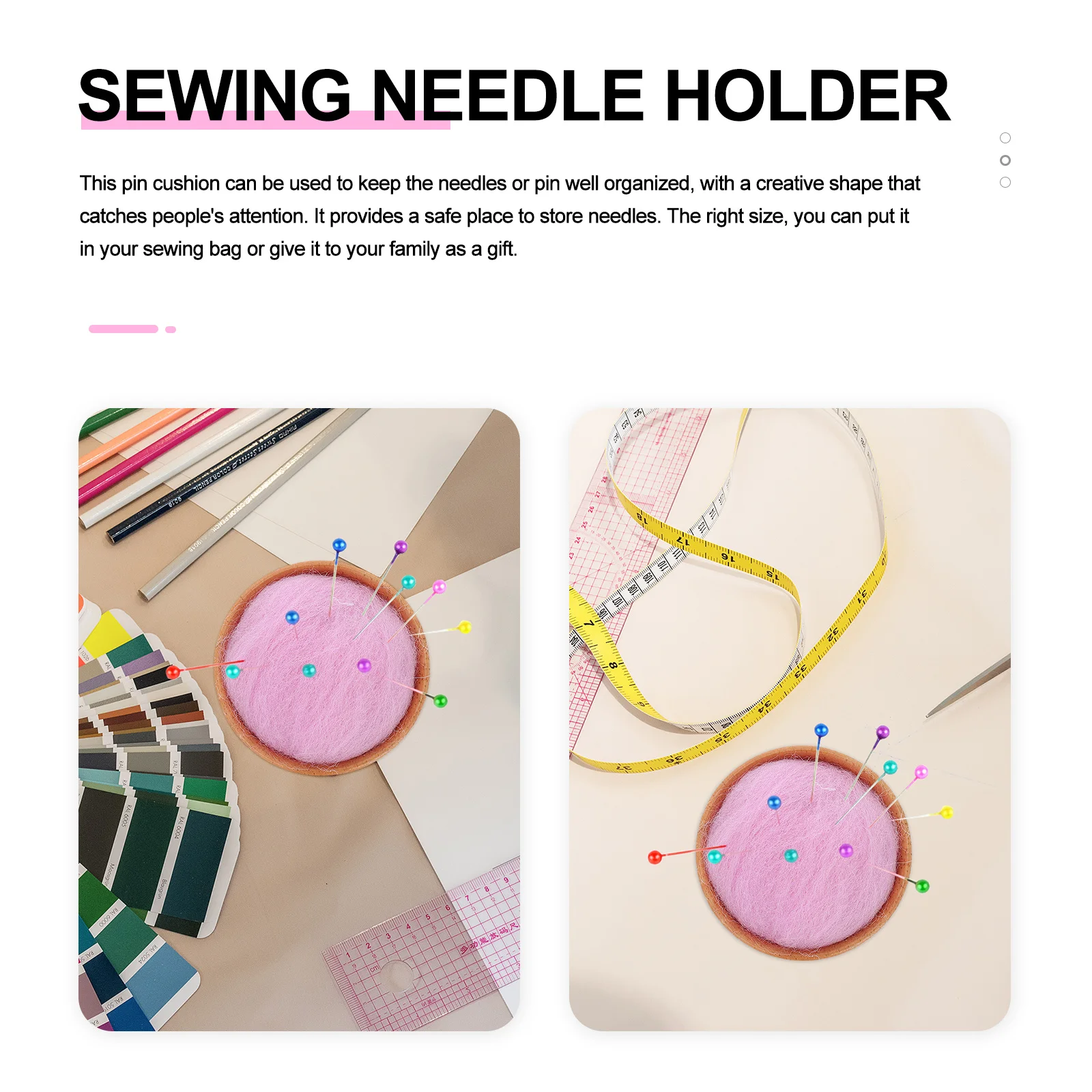 

Semi-Circular Needle Case Wool Ball Pincushion Wooden Base Portable Sewing Needle Organizer Storage Tool For Diy Crafts Sewing
