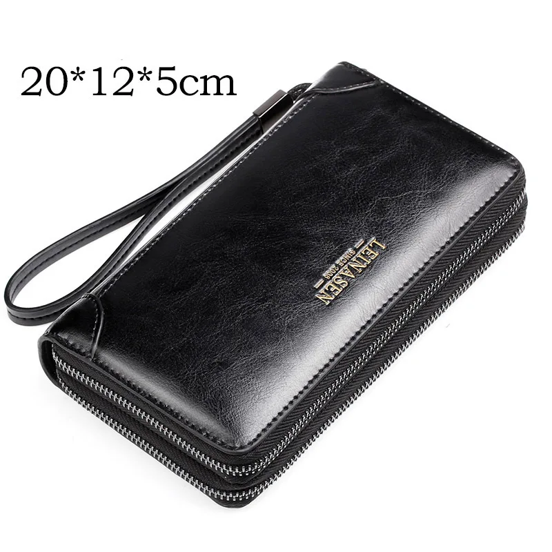 

Men Long PU Leather Wallet Double Zipper Coin Pocket Male Purse Casual Business Card Holder Vintage Large Wallet Male Clutch Bag