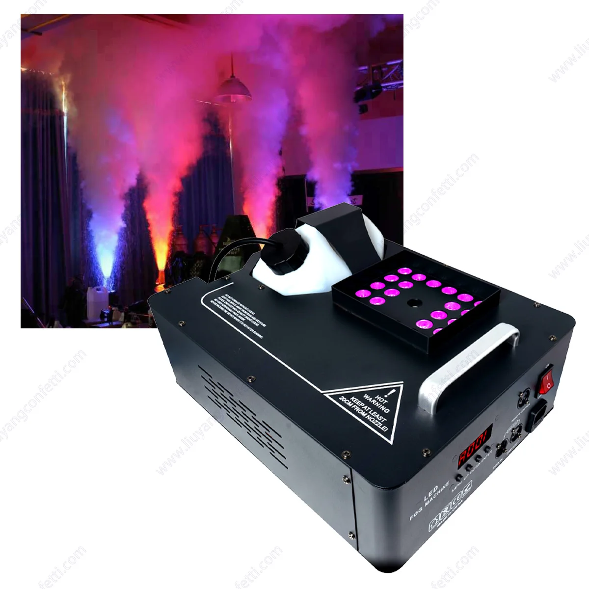 1500w Rookmachine RGB 3IN1 24LED Verticale Rookmachine Podium Licht Spray Fogger voor Halloween Bruiloft Disco Party evenement DJ Huur