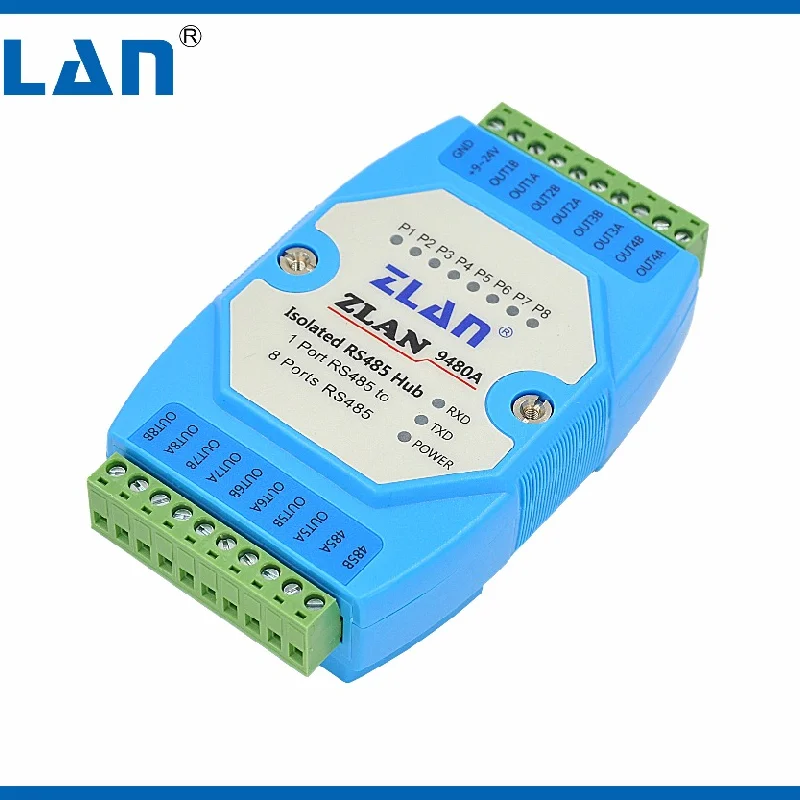 Repetidor de extensión de relé de aislamiento industrial ZLAN9480A RS485 HUB a 8 canales RS485