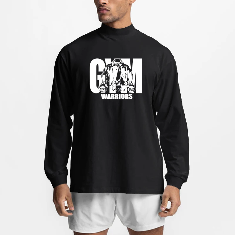 

Негабаритные водолазки с длинным рукавом, хлопковые мужские спортивные топы, свободные футболки для тренажерного зала, бодибилдинга, фитнеса, мышц, осенние дышащие рубашки