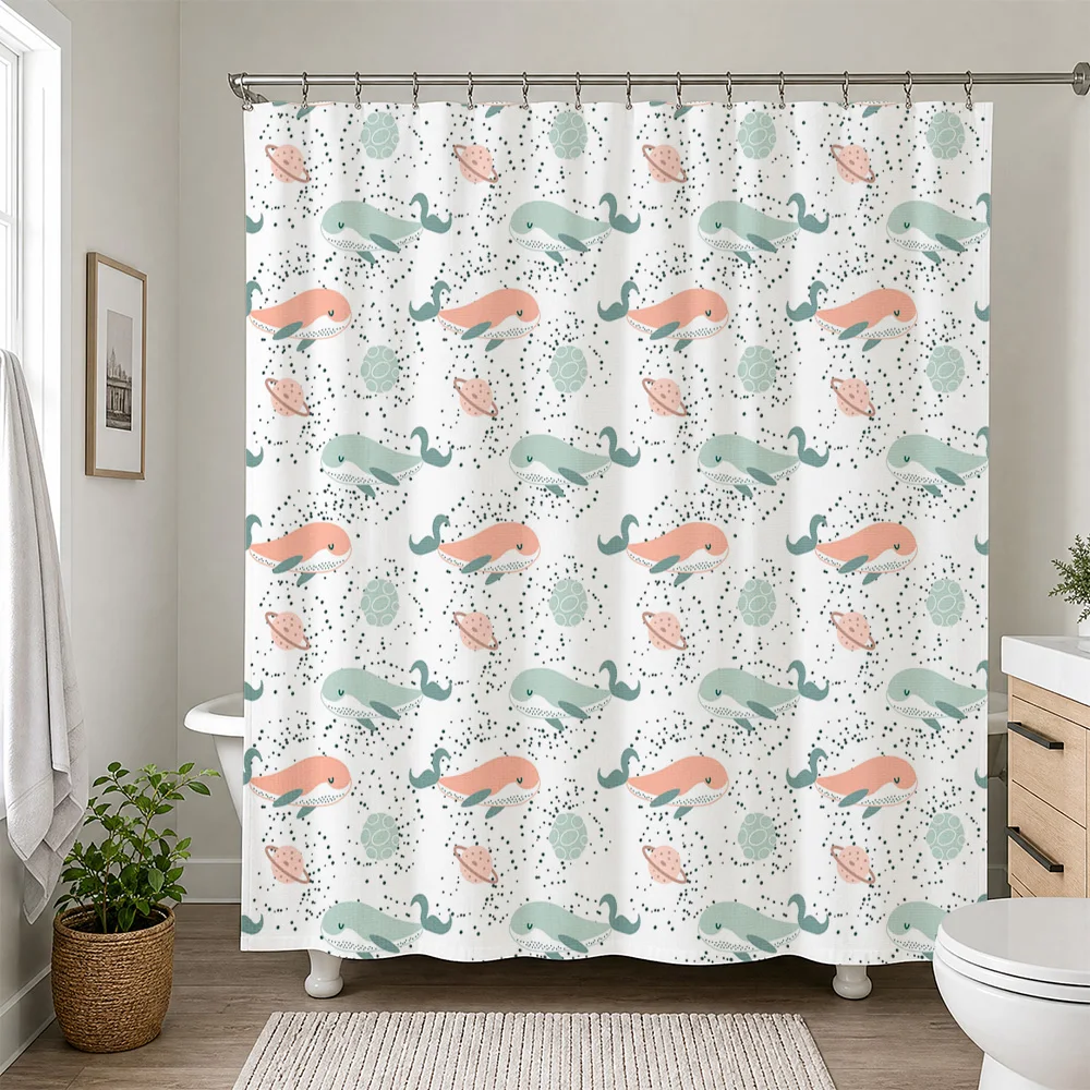 Whimsical Sea Turtle Ocean Shower Curtain Liner Waterproof Tropical Bathroom Decor Art Print Teal Coral Coastal Aesthetic Gift