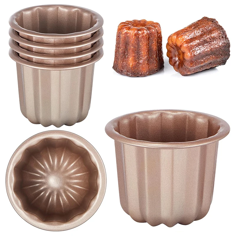 6 uds molde Canele molde para pastel antiadherente pequeños moldes Canele Muffin utensilios para hornear molde para magdalenas de acero al carbono molde para repostería Mini soporte para magdalenas