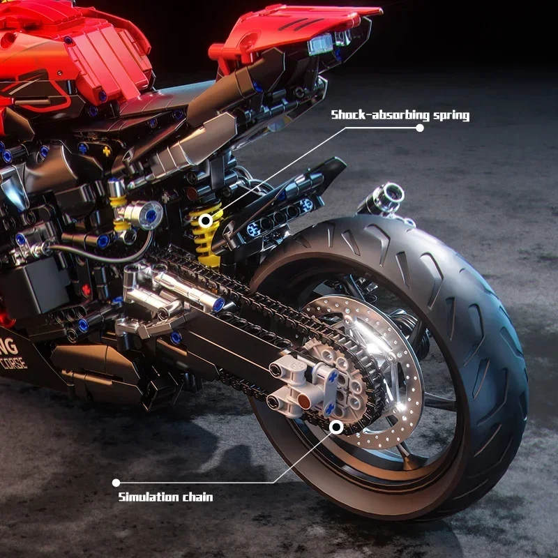 TOYLINX Super Building Blocks Motorcycle 1:5 Scale DIY Assembly Mechanical Motorbike Bricks Kit Adults Gift Collection Decor Toy view 5