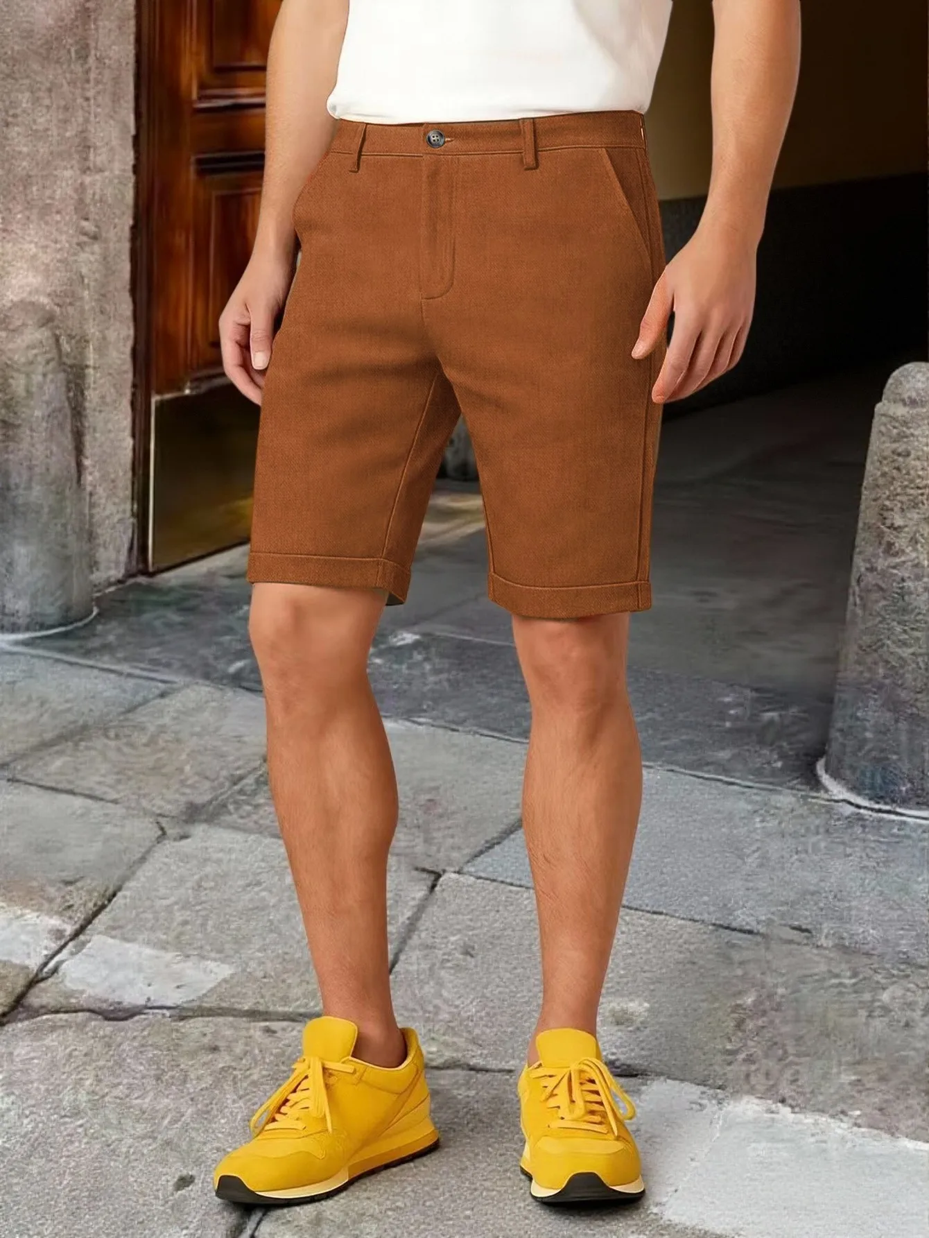 Herren Chino-Shorts mit Bündch – Shorts Chino Slim Bewertung und Preis