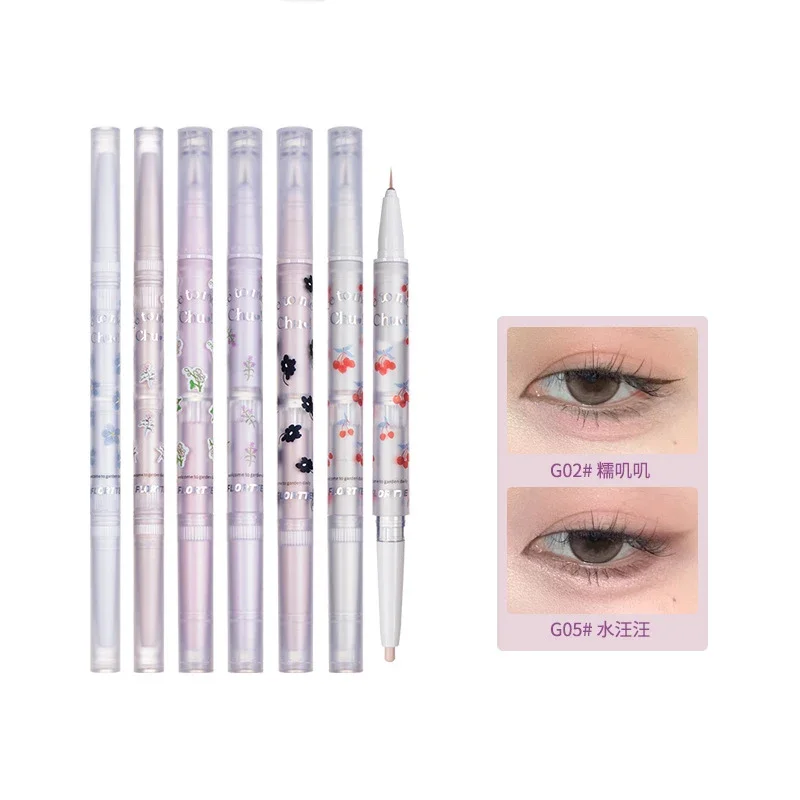 Florte Double Head Eyeshadow Eyeliner Silkworm Stick Matte Pearl Glitter Eye Shadow Liner matita evidenziatore penna occhi trucco