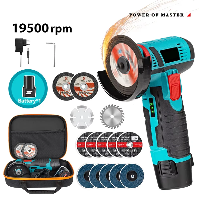 12V Miniature Rechargeable Angle Grinder with Battery Cutting Blade Polishing Grinder for Cutting Diamond Cordless