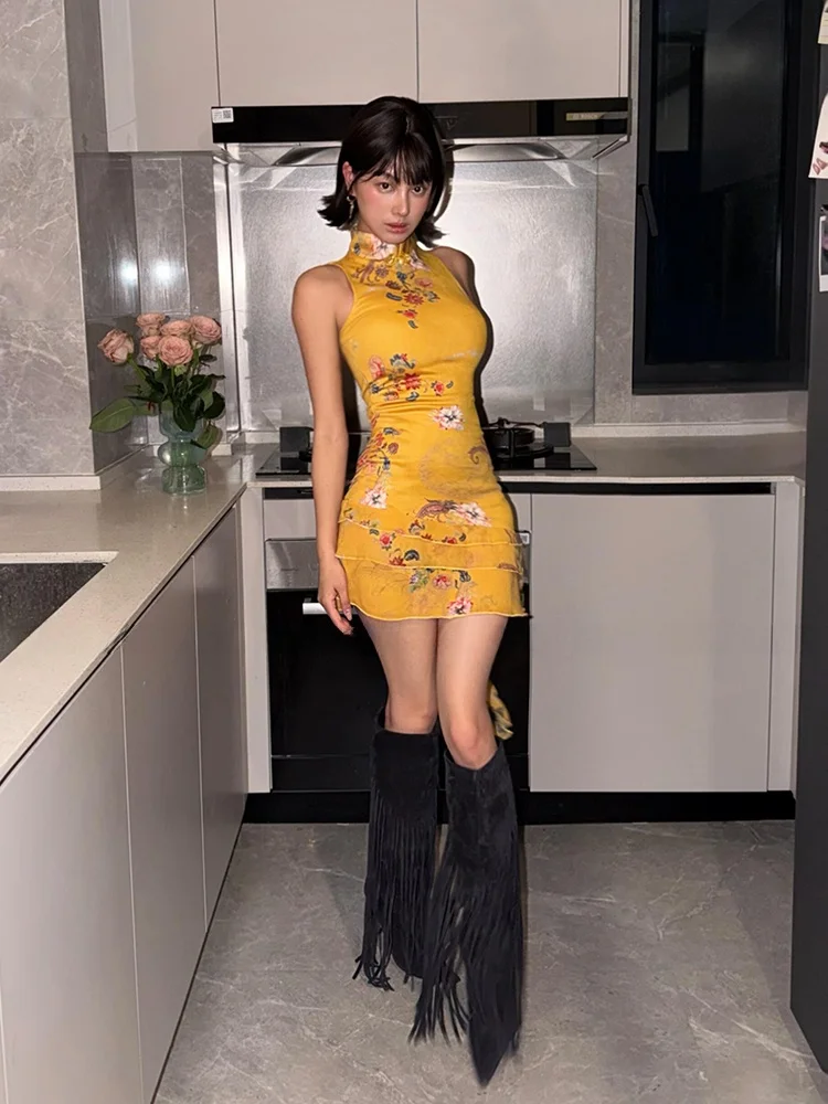 

New Chinese Style Printed Sleeveless Qipao Dress Women's Summer Slim Fit Skirt City Commuting Date Party Celebration Work Cas...