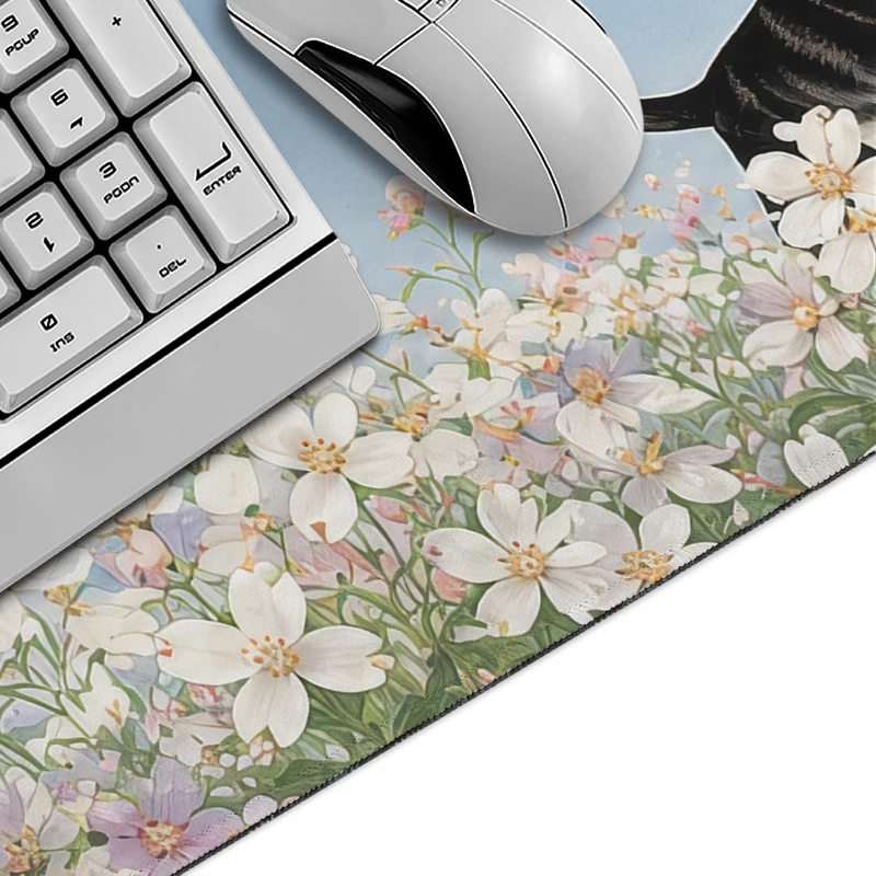 Blue Sky Sakura Black Cat Mouse Pad Gaming printon demand Computer HD Custom Mousepad XXL Mouse Mat Office Non-Slip Mouse Mats