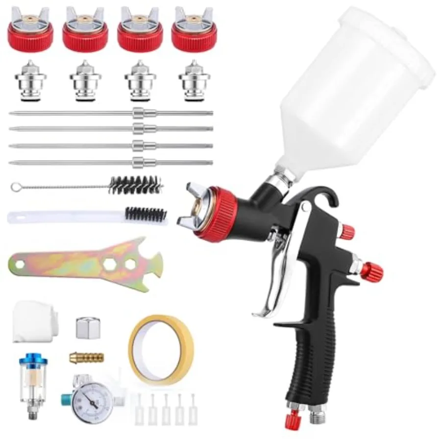 

R500 LVLP Air Spray Gun Premium Kit with 1.3 1.5 1.7 2mm Nozzles and 18 Pcs Paint Sprayer Accessories for HighQuality Automotiv