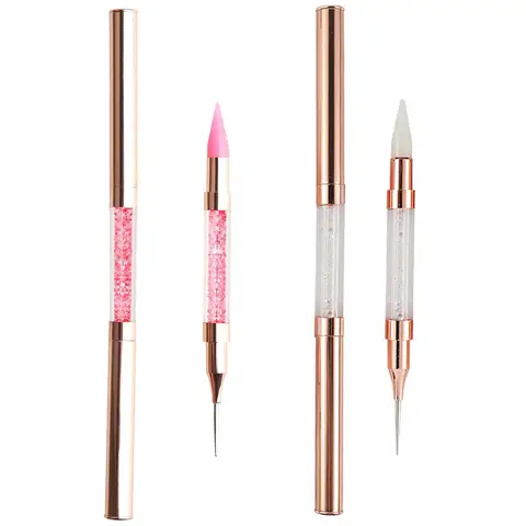 핑크/화이트 라인 석 피커 Doting 펜 듀얼 엔드 왁스 연필 펜 라인 석 피커 더블 헤드 애플리케이터 보석 스틱 도구