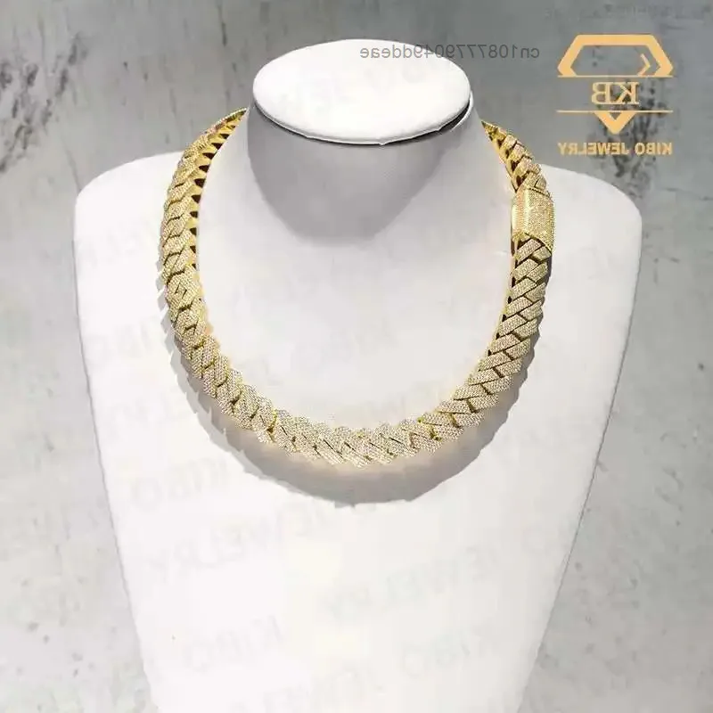 

925 sterling silver with yellow gold plated Iced out vvs moissanite hip hop big huge 14mm cuban link moissanite chain