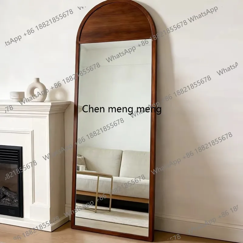 French style Retro Solid Wood Creativity Arch Shape Full Body Mirror Home use High Definition Change Clothes  Decorative Mirror