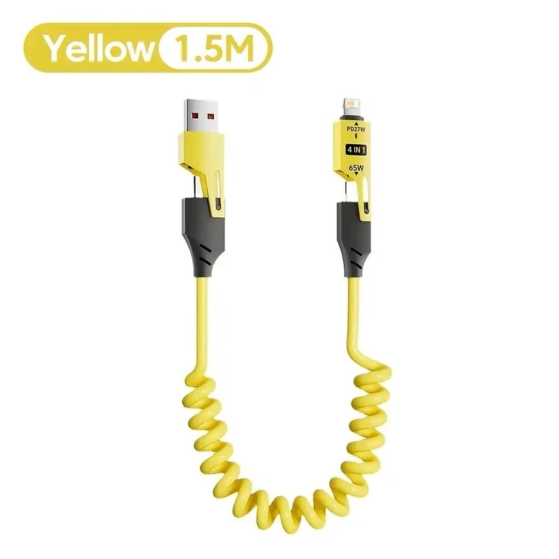 4-in-1 65 W Ladekabel Multi Port USB Typ C Schnellladedatenkabel für iPhone 16 15 Xiaomi Samsung PD 27 W Beleuchtungskabel