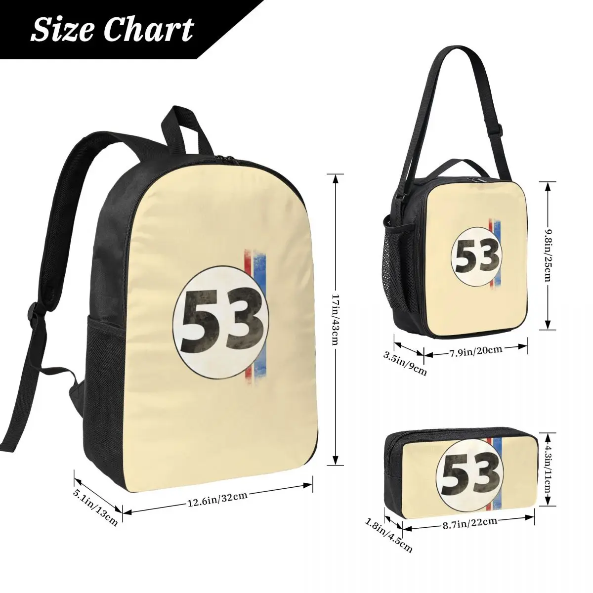 ハービー番号 53 バックパック学生男の子女の子ブックバッグスクールバッグラップトップショルダーバッグ 3ps 断熱ランチバッグ鉛筆ケース