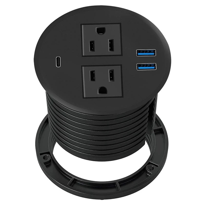 

Power Grommet With USB For Desktop Desktop Power Data Outlet With 2 AC Outlets And 2 USB Ports Easy Install Black US Plug