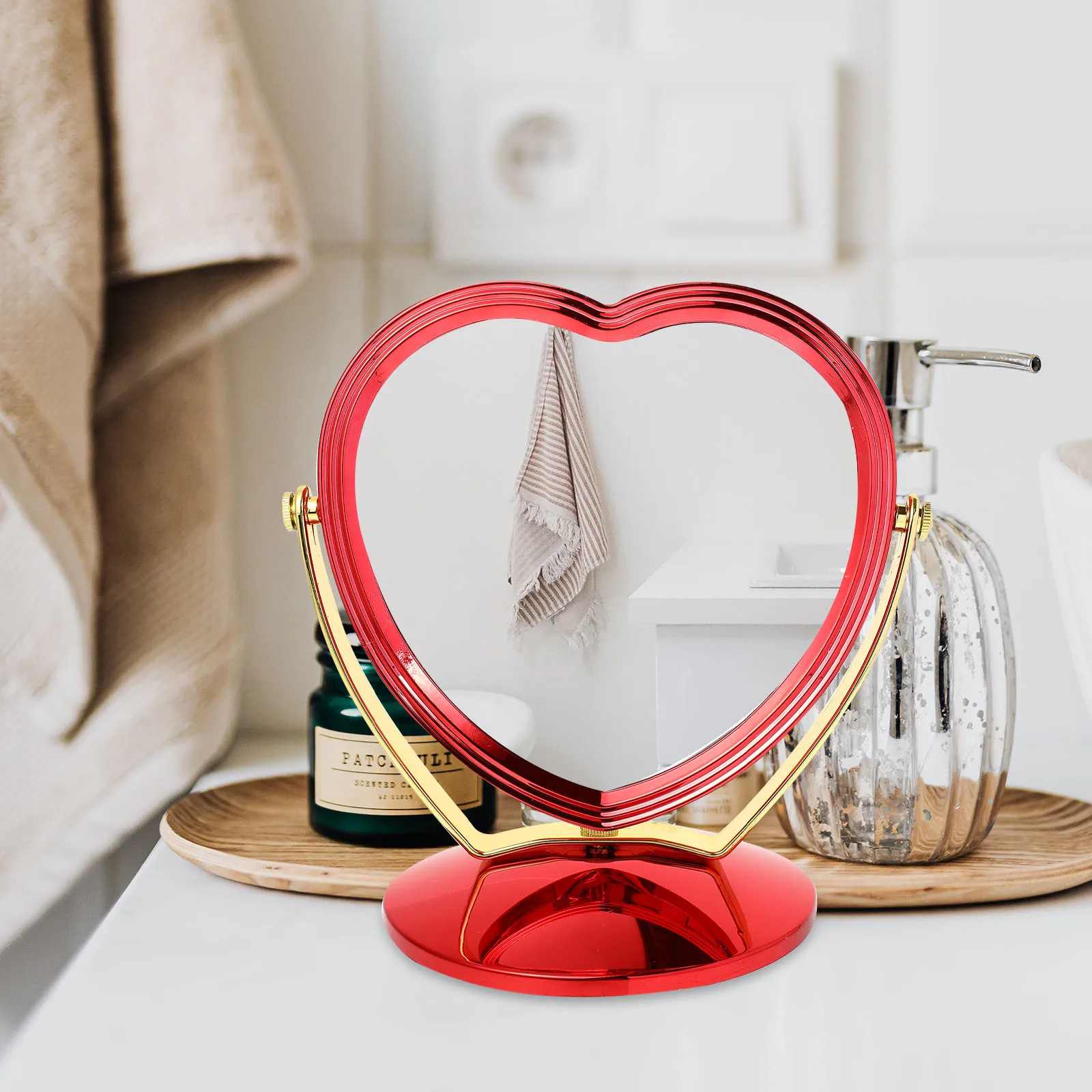 

Aesthetic Vanity Mirrors Two-sided Rotating Rotatable Makeup Red Traditional Style