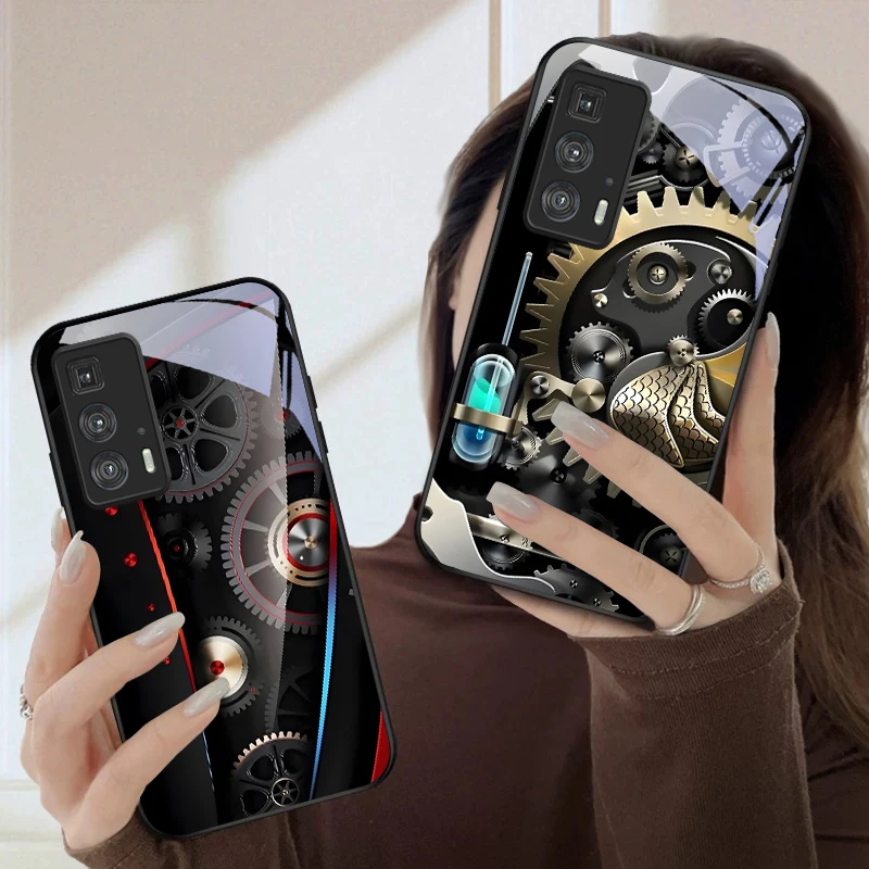 

Fashion Mechanical Gear For Motorola Moto Edge 20 Lite 30 Pro 40 Neo 50 Ultra G14 G22 G24 Power 34 G35 X30 Pro Glass Phone Case
