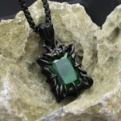 New Vintage Green Stone Pendant Necklace For Men Women 316L Stainless Steel Punk Fashion Couple Party Jewelry Gifts Dropshipping