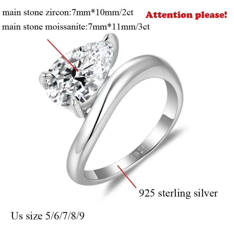 OEVAS 7*11MM 3Carat D Color Water Drop Moissanite Rings 18K Gold 100% 925 Sterling Silver Top Quality For Women Wedding Gifts