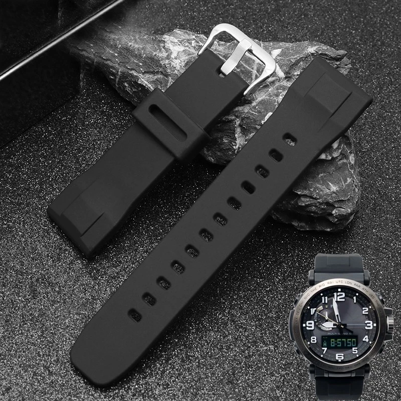 Prw30 سيليكون حزام 24 مللي متر ل كاسيو PROTREK PRW60 70 50 30 حزام ساعة اليد PRW6800 PRW6900 المطاط حزام سوار للرجال الساعات