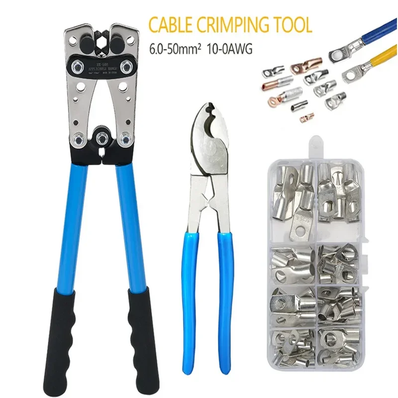 

HX-50B Crimping Plier 6-50mm AWG 1-10 Cat Auto Copper Ring Bare Cable Battery Terminals Lug Crimping Tool Cable Terminal Plier