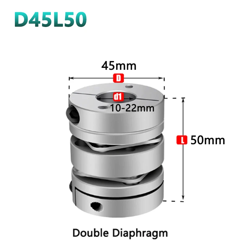 

1pc Flexible Shaft Coupler D45L50 Aluminum Double Diaphragm Coupling Elastic Connector Ball Screw Step Servo Motor Encoder