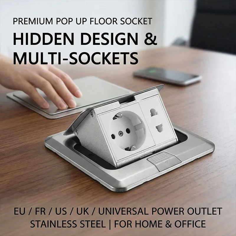 Pop Up Floor Socket Hidden Type EU/FR/US/UK/Universal Power Outlet Stainless Steel Electrical Switches For Home Office Table