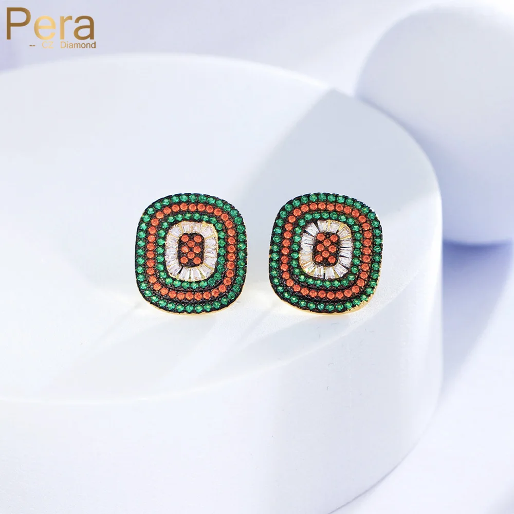 

Pera Vintage Orange and Green Full CZ Pave Around Chic Stud Earrings for Women 2023 New Design Party Jewelry Accessories E776