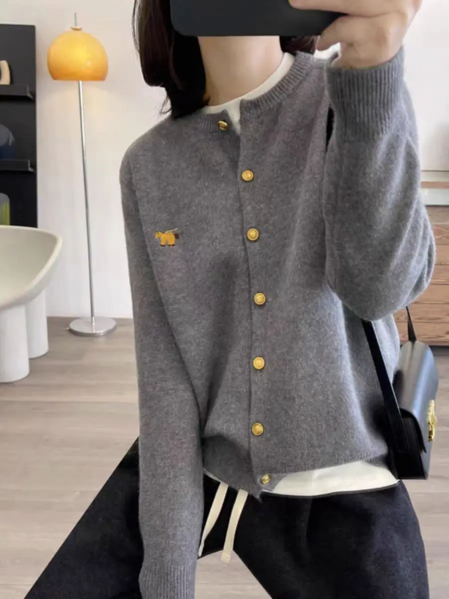 

S-XXL женский кардиган с длинными рукавами, новый вязаный европейский и американский тренд, короткая куртка, женский свитер из 100% чистой шерсти