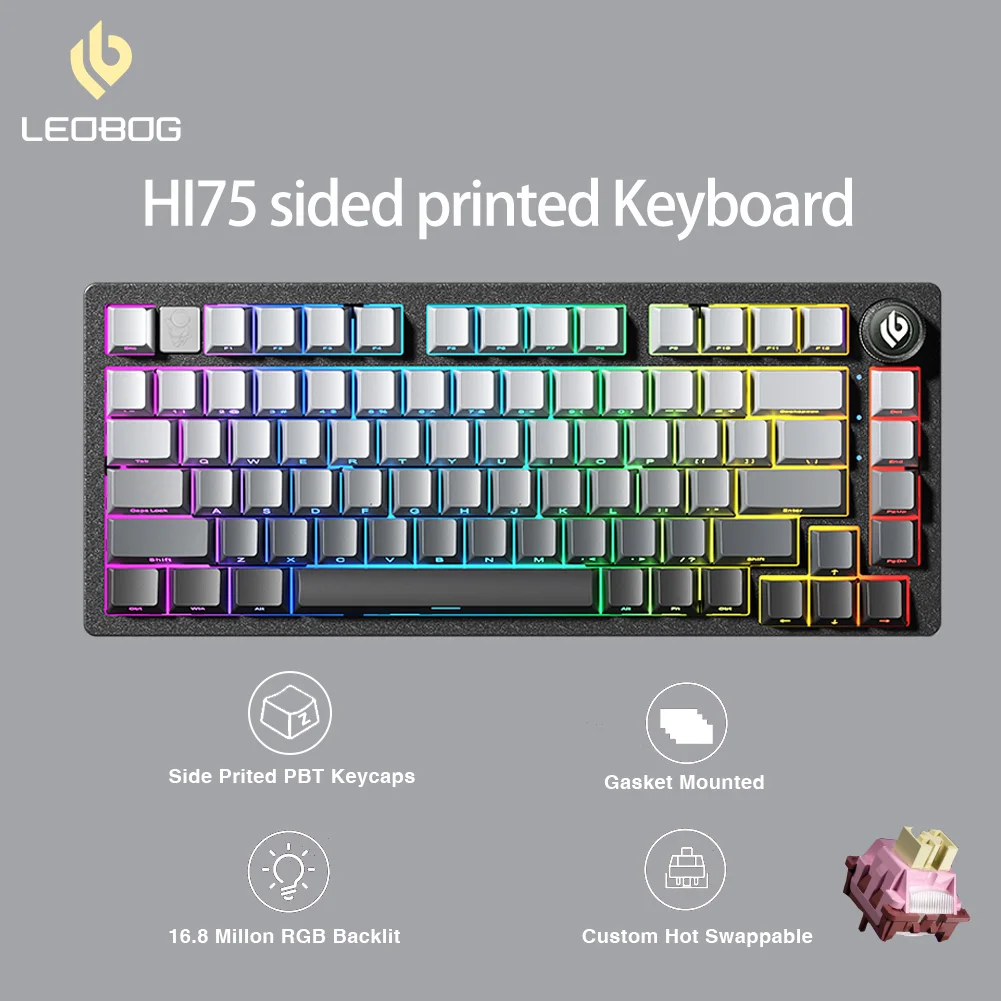 LEOBOG HI75 Side Print Mechanical Keyboard Wired Aluminum Alloy Gasket Structure Hot Swap RGB Esports Customized Gaming Keyboard