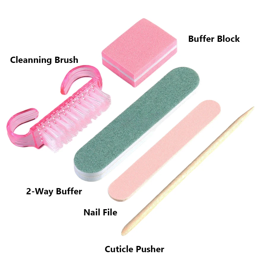 1/3/5 Set Press On Nails Prep Kit mit Nagelfeile Puffer Polierwerkzeug Nagelhautstäbchen Reinigungsbürste, Heimmaniküre Pediküre – Detail 2