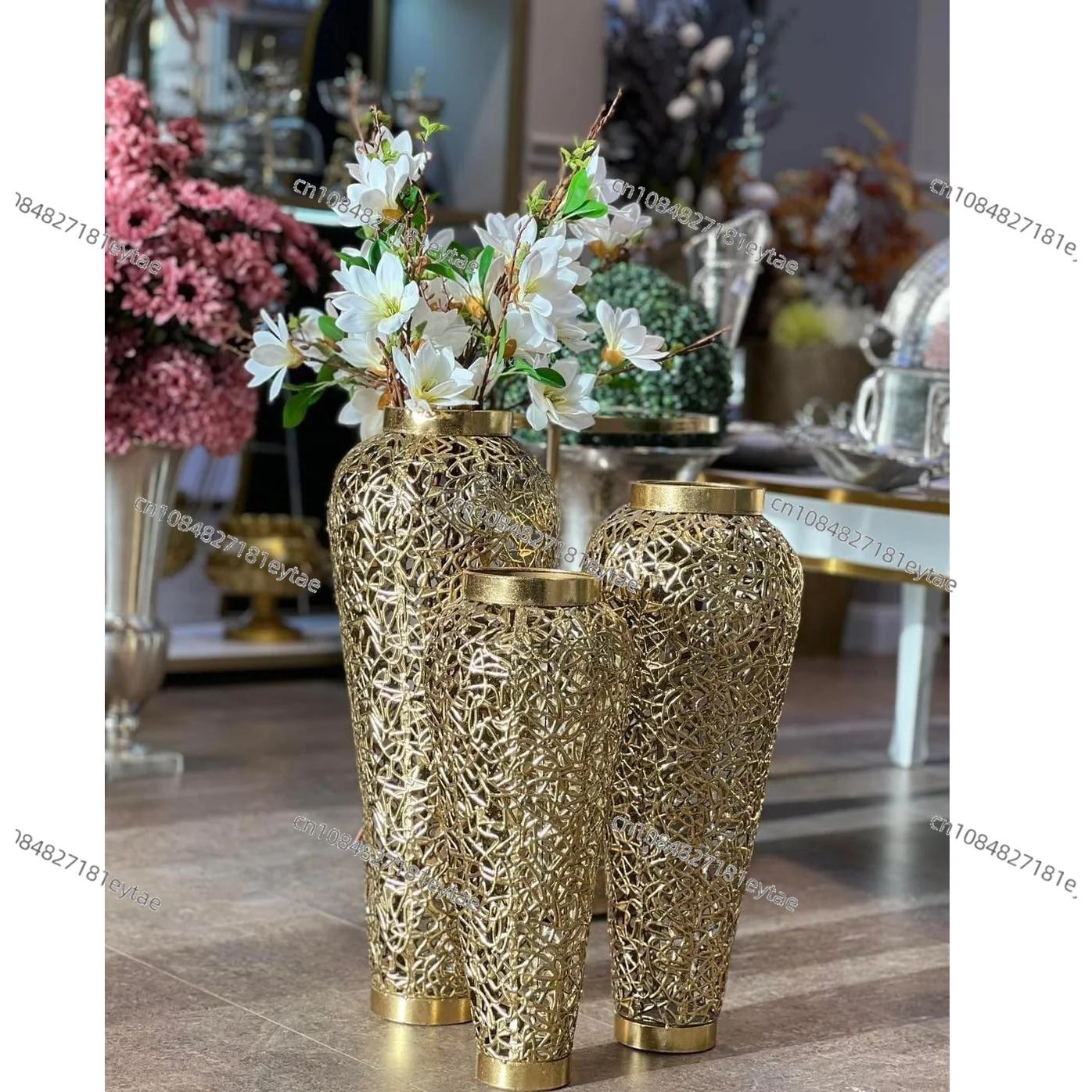 

Металлические вазы для кораллового пола, набор 3, вазы для дома и свадьбы, современный дизайн, позолоченные вазы на тему дома и сада