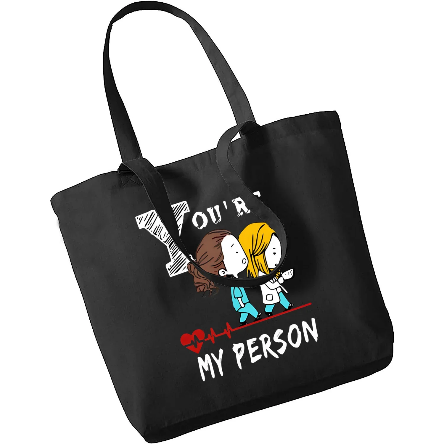 Greys Anatomy You\'re My Person Heart Shopping Bag Print Original Design White Unisex Fashion Travel Canvas Bags