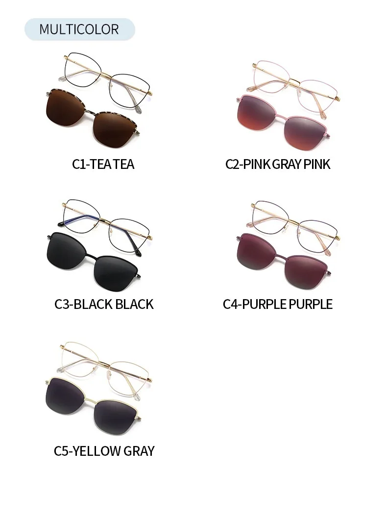 COHK Metall Frauen Cat Eye Sonnenbrille Polarisierte Luxus Marke Design Magnetische Sonnenbrille Clip Auf Optic Brillen Brillen Rahmen – Detail 11