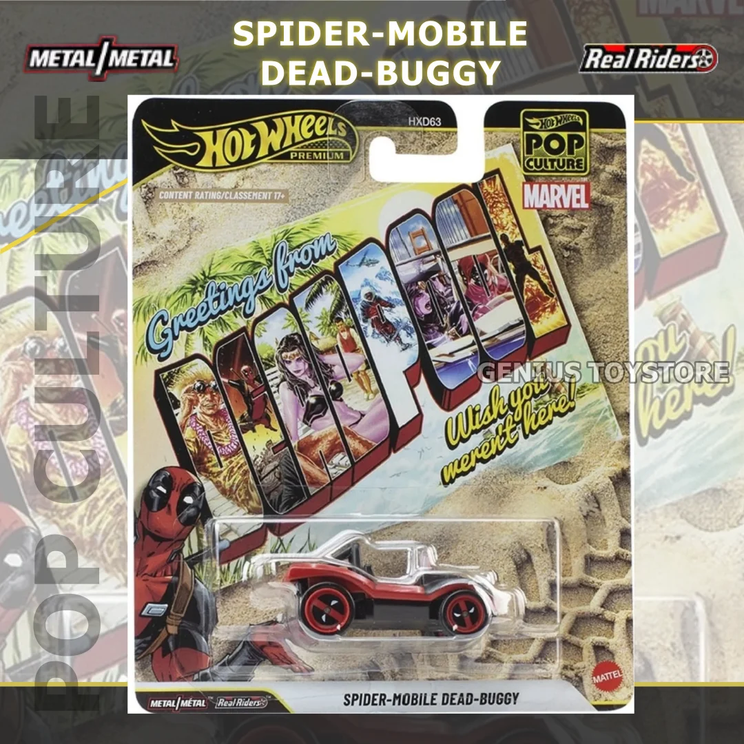 

Hot Wheels Premium 2026 Pop Culture Marvel Spider Mobile Deadpool Buggy 1:64 Diecast Alloy Metal Body Superhero Collectible Toys