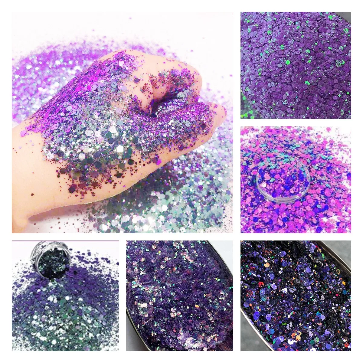 

50g Purple Glitter Changing Color Hexagon Mix Size Charms Sequins Powder For Tumbler Cup Crafts Resin Nails Face Body Hair