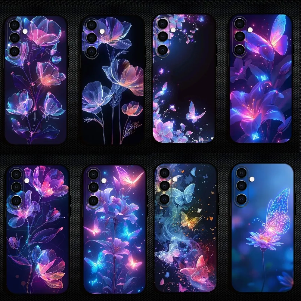 

Glow in the dark flowers Phone Case For Samsung Galaxy A73/A72/A71/A70/A53/A52/A51/Others Soft Black Shell