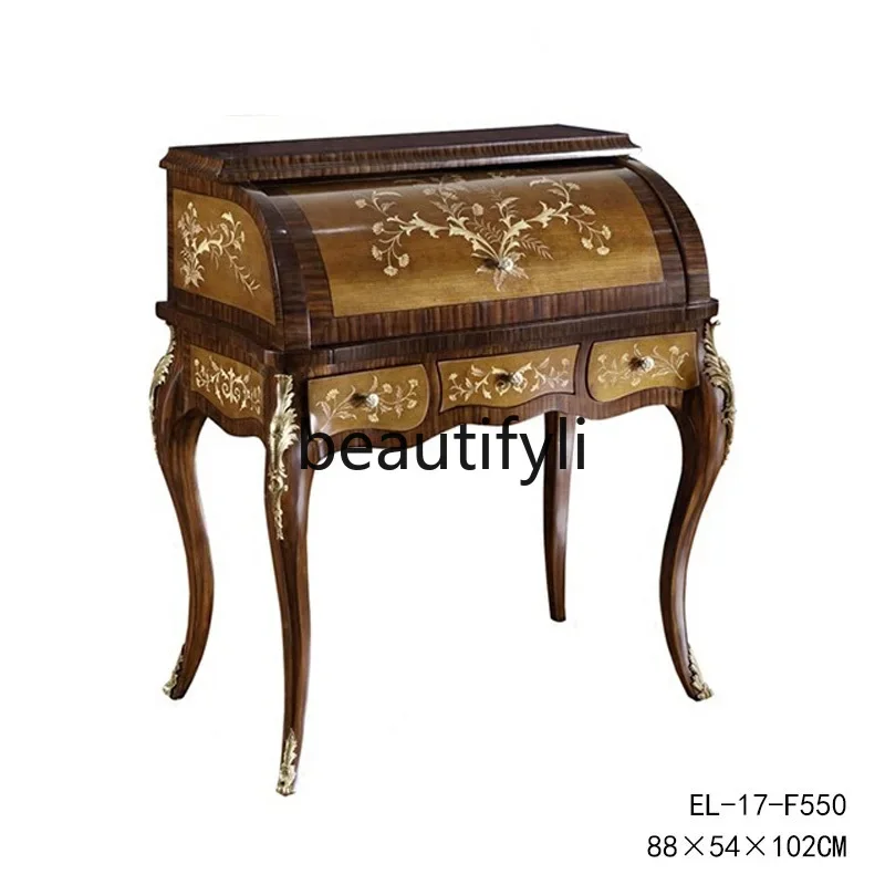 

D96 American retro furniture solid wood dresser wood color hand-painted alder tree tumor veneer dresser