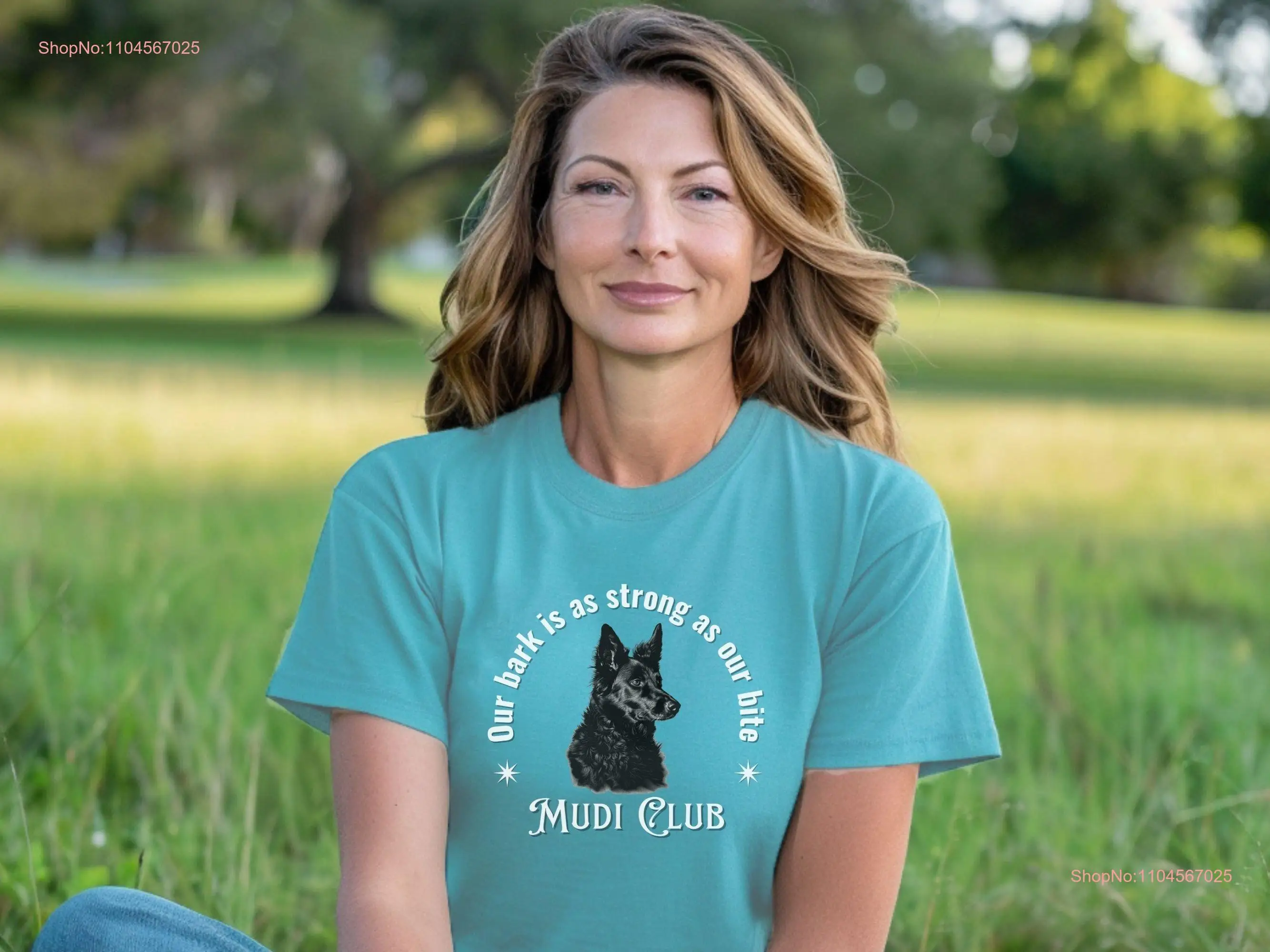 

Mudi Club Our Bark is as Strong Bite Soft Lightweight Cotton T Shirt Sizing Perfect long or short sleeves