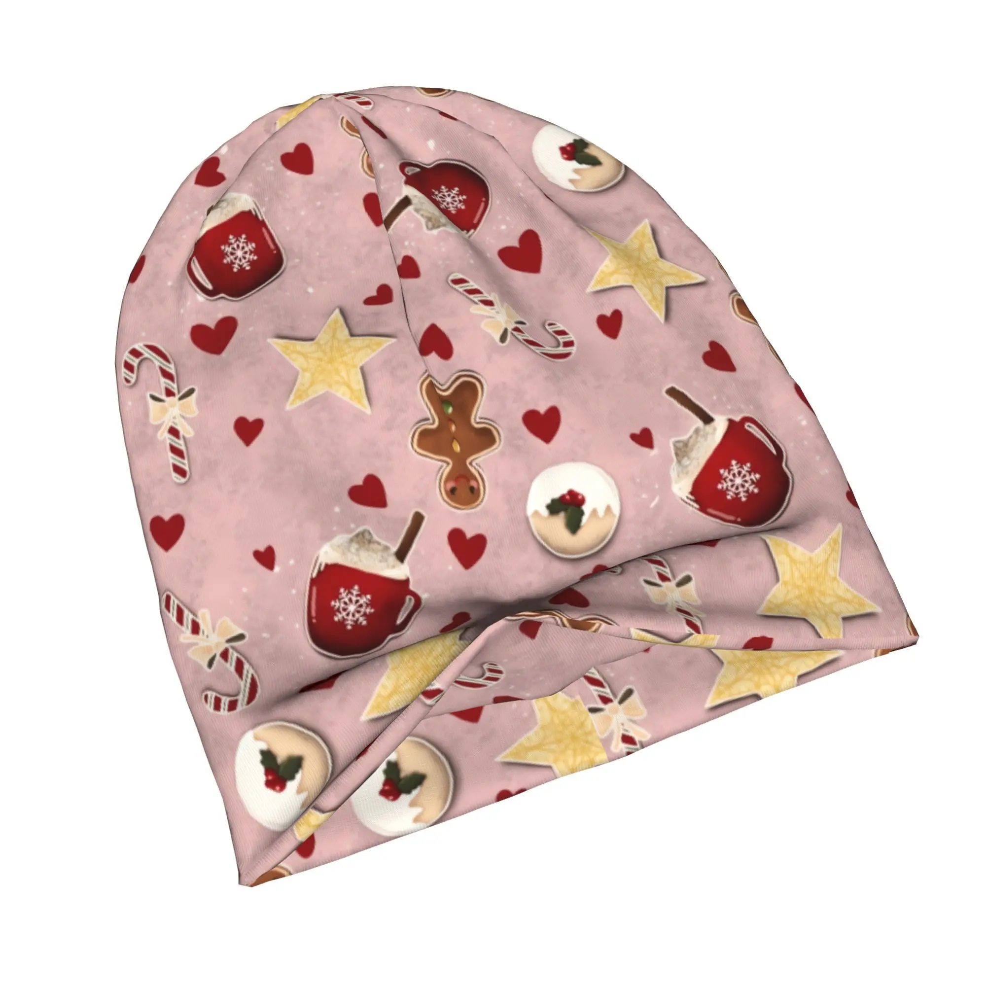 2D Flat Printing Christmas Gingerbread Print Stylish Adult Beanie for Layering with Fall Or Winter Outfits Brings